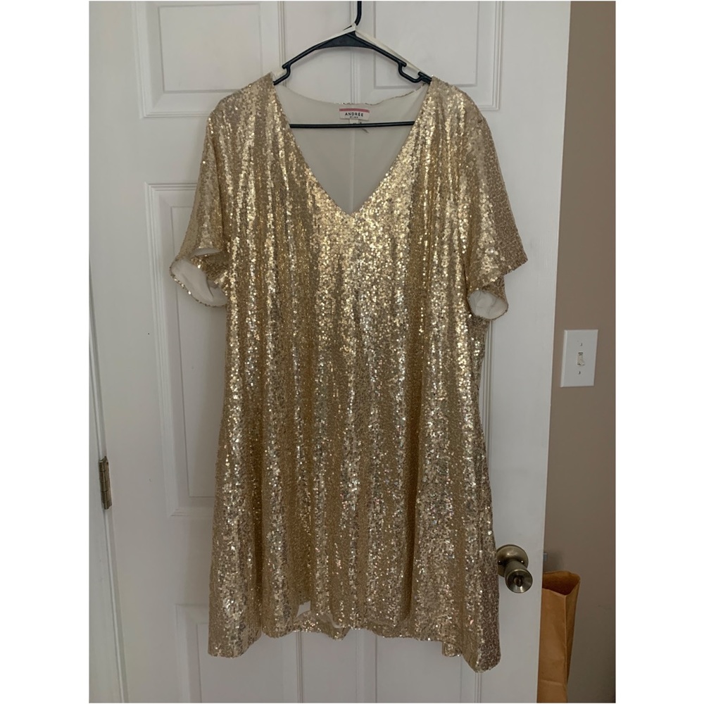 Gold sequin shift dress